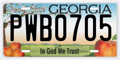 GA license plate PWB0705