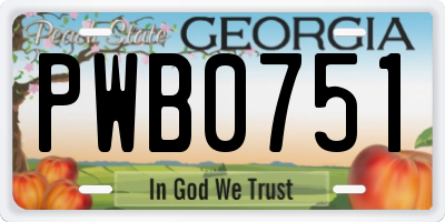 GA license plate PWB0751