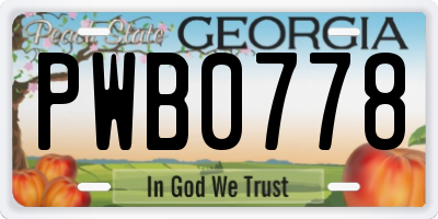 GA license plate PWB0778