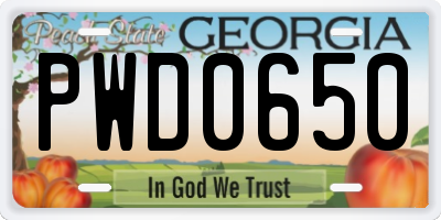 GA license plate PWD0650