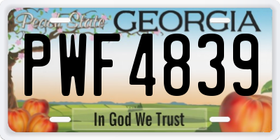GA license plate PWF4839