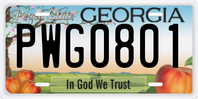 GA license plate PWG0801