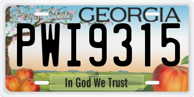 GA license plate PWI9315