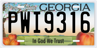 GA license plate PWI9316