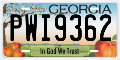 GA license plate PWI9362