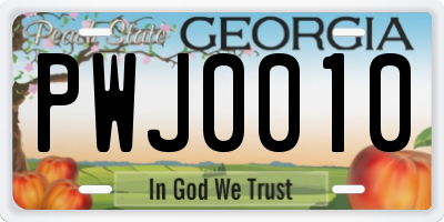 GA license plate PWJ0010
