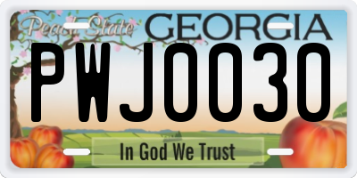 GA license plate PWJ0030