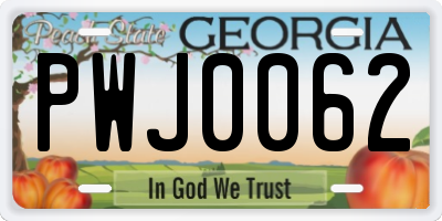 GA license plate PWJ0062