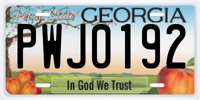 GA license plate PWJ0192