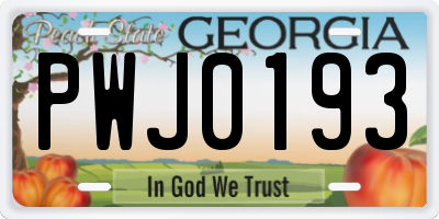 GA license plate PWJ0193
