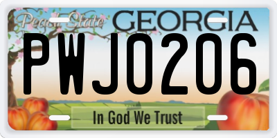 GA license plate PWJ0206