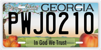 GA license plate PWJ0210