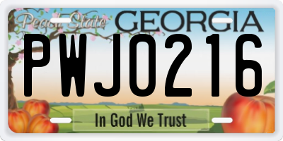 GA license plate PWJ0216