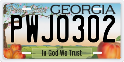 GA license plate PWJ0302