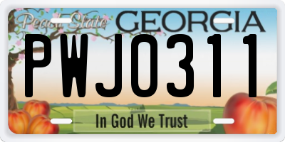 GA license plate PWJ0311