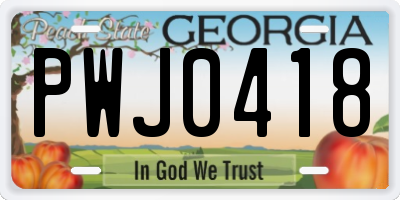 GA license plate PWJ0418