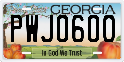 GA license plate PWJ0600