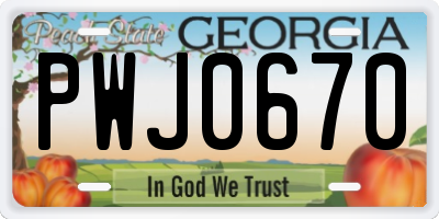 GA license plate PWJ0670