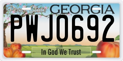 GA license plate PWJ0692