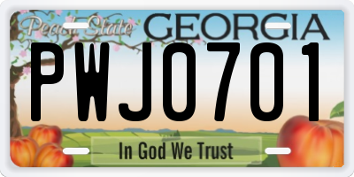 GA license plate PWJ0701