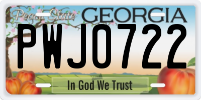 GA license plate PWJ0722