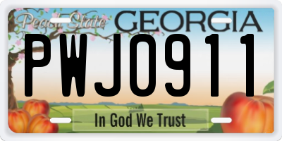 GA license plate PWJ0911