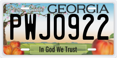 GA license plate PWJ0922
