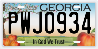 GA license plate PWJ0934