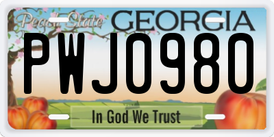 GA license plate PWJ0980