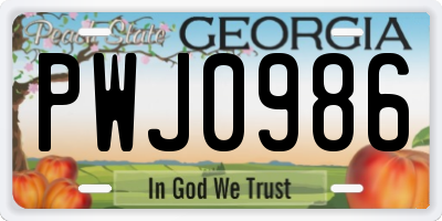 GA license plate PWJ0986
