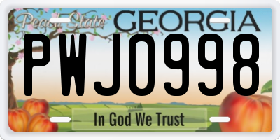 GA license plate PWJ0998