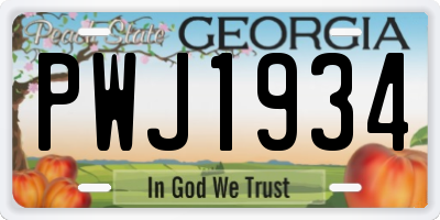 GA license plate PWJ1934