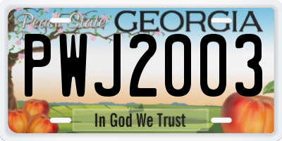 GA license plate PWJ2003