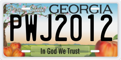GA license plate PWJ2012