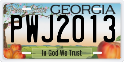 GA license plate PWJ2013