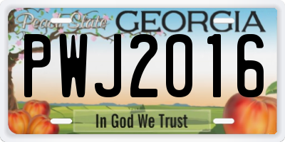 GA license plate PWJ2016