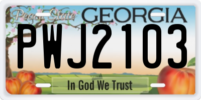 GA license plate PWJ2103