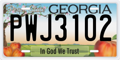 GA license plate PWJ3102