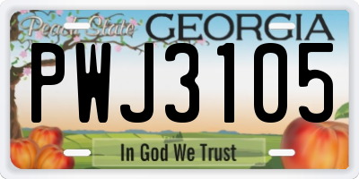 GA license plate PWJ3105