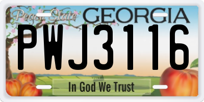 GA license plate PWJ3116