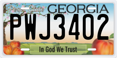 GA license plate PWJ3402