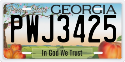 GA license plate PWJ3425
