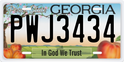 GA license plate PWJ3434