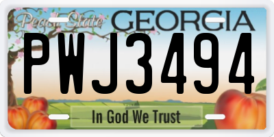 GA license plate PWJ3494