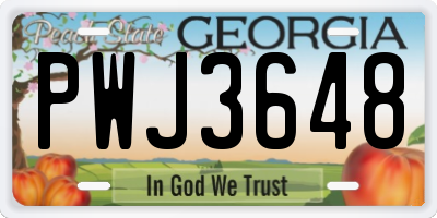 GA license plate PWJ3648