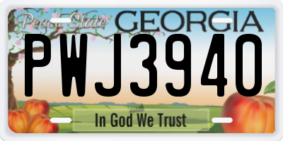 GA license plate PWJ3940