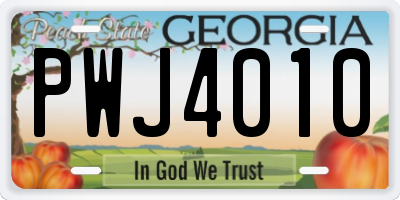 GA license plate PWJ4010