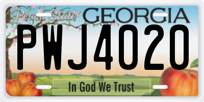 GA license plate PWJ4020