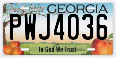 GA license plate PWJ4036