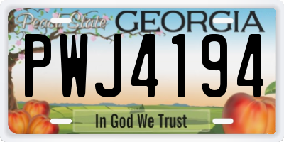 GA license plate PWJ4194
